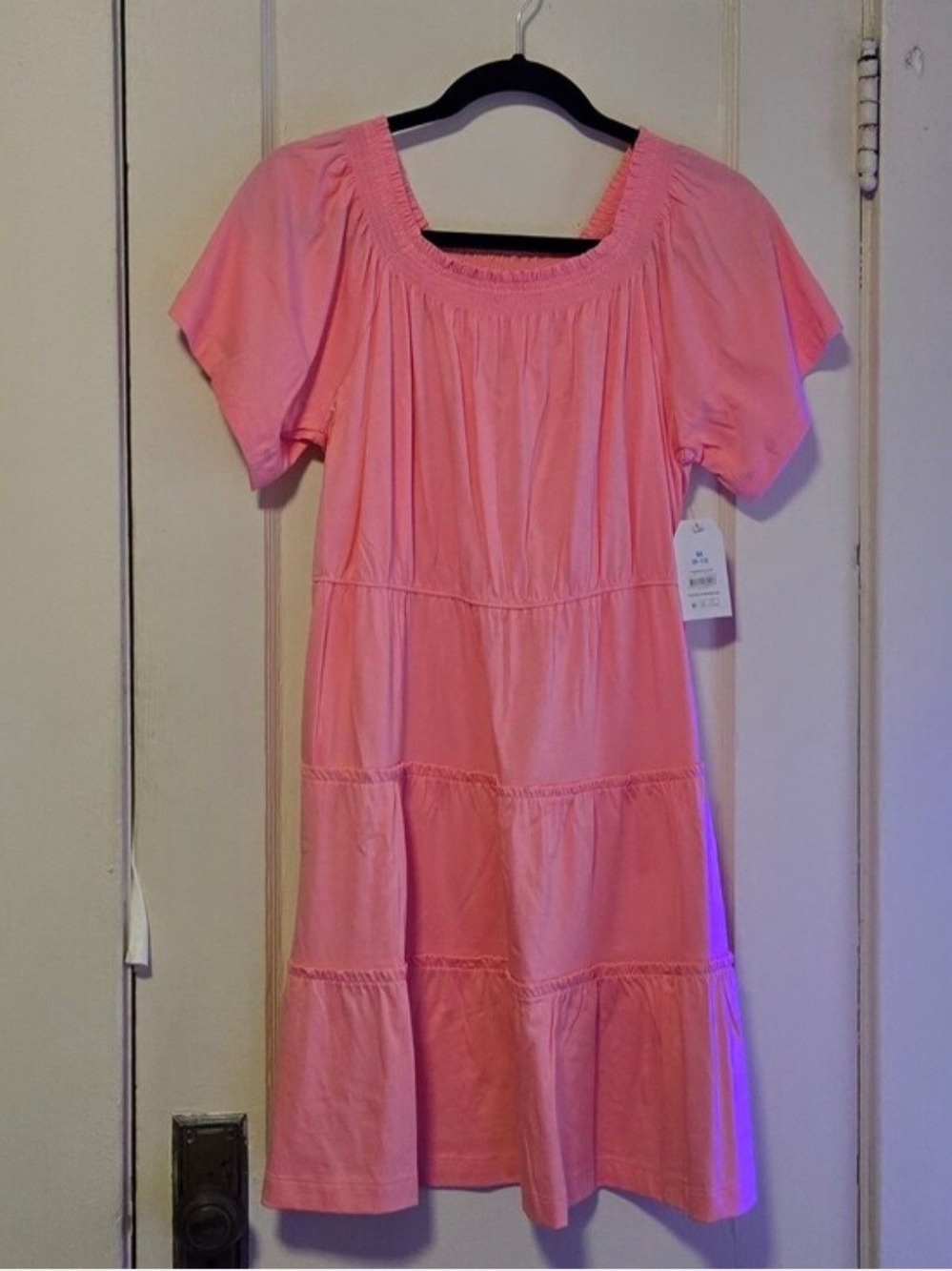 Time And Tru Coral Pink Tiered Short-Sleeve Dress